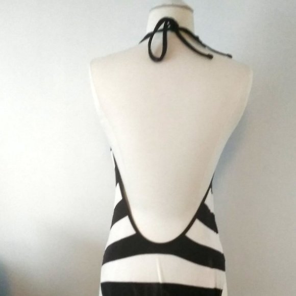1990s Vintage Sailor Stripes Halter Lowcut Ralph Lauren Bathing/Swimsuit Petites - Picture 2 of 4